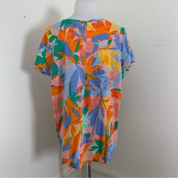 Joie 100% Linen Top Women’s 1X Colorful V Neck Short Sleeve Lightweight Coastal - Picture 7 of 16